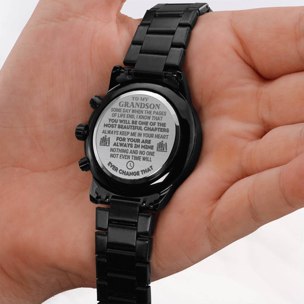 To My Grandson - "Most Beautiful Chapters" Engraved Mens Luxury Chronograph Watch