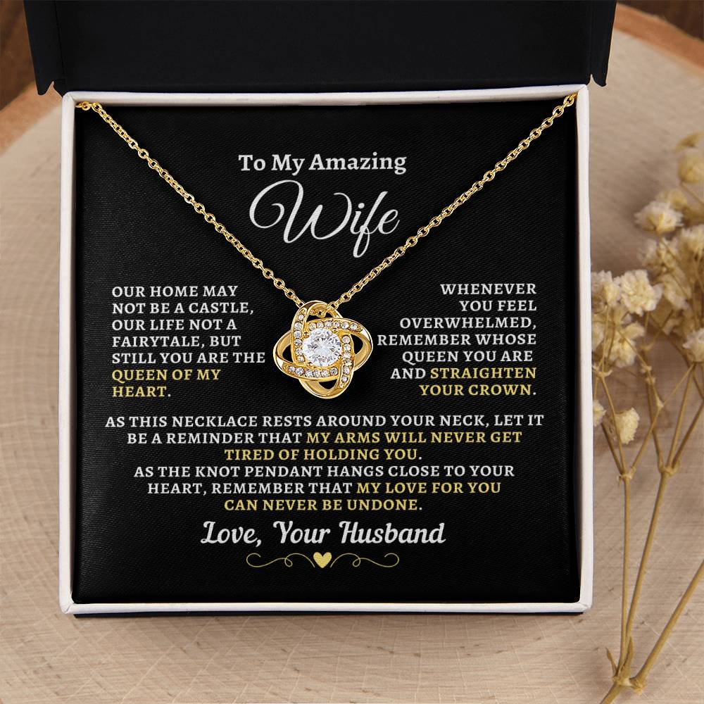 H2W-N07 - Gift For Wife: "Queen Of My Heart - Straighten Your Crown" Knot Necklace