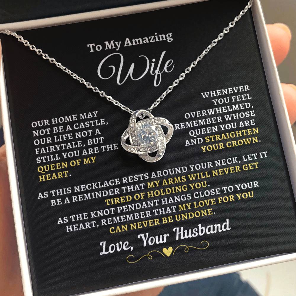 H2W-N07 - Gift For Wife: "Queen Of My Heart - Straighten Your Crown" Knot Necklace