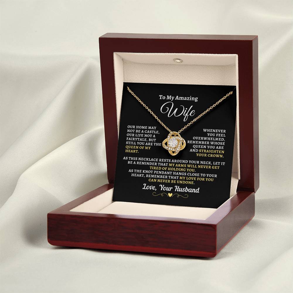 H2W-N07 - Gift For Wife: "Queen Of My Heart - Straighten Your Crown" Knot Necklace