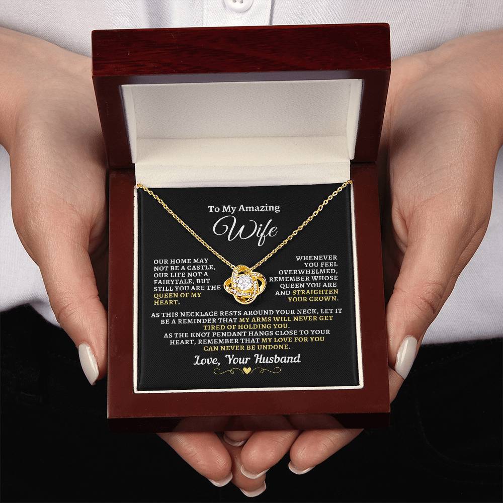 H2W-N07 - Gift For Wife: "Queen Of My Heart - Straighten Your Crown" Knot Necklace