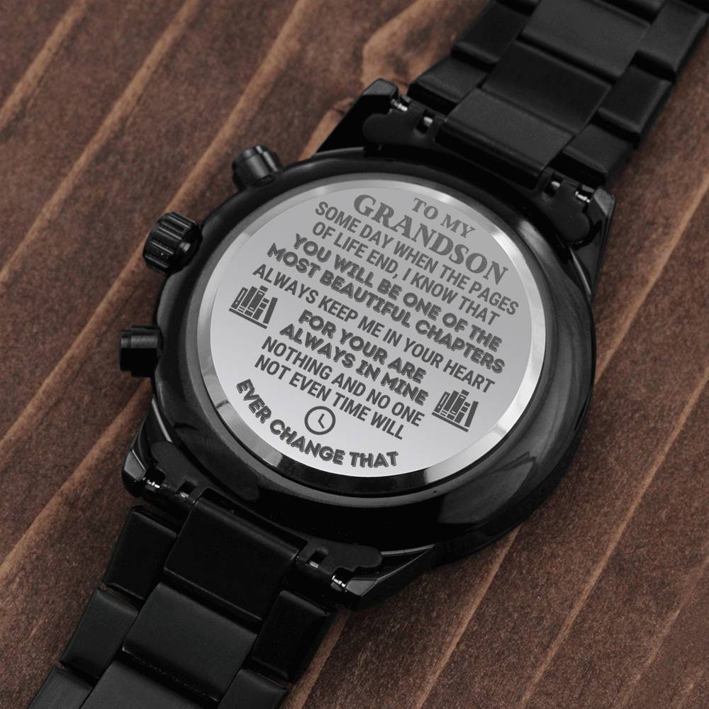 To My Grandson - "Most Beautiful Chapters" Engraved Mens Luxury Chronograph Watch