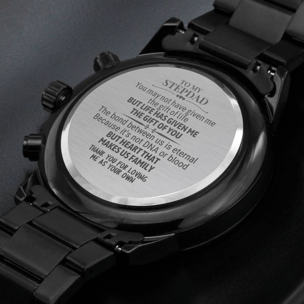 To My Stepdad - "Heart Makes Us Family" Engraved Mens Luxury Chronograph Watch