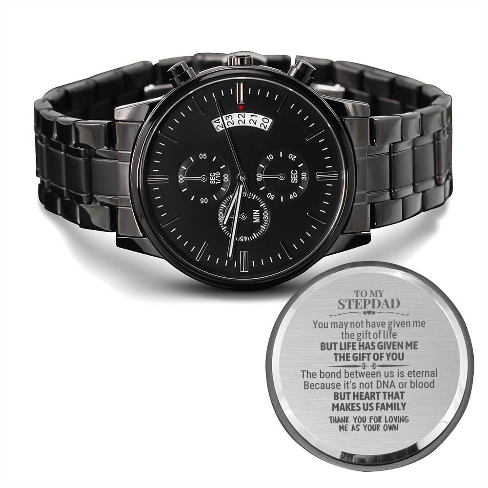 To My Stepdad - "Heart Makes Us Family" Engraved Mens Luxury Chronograph Watch