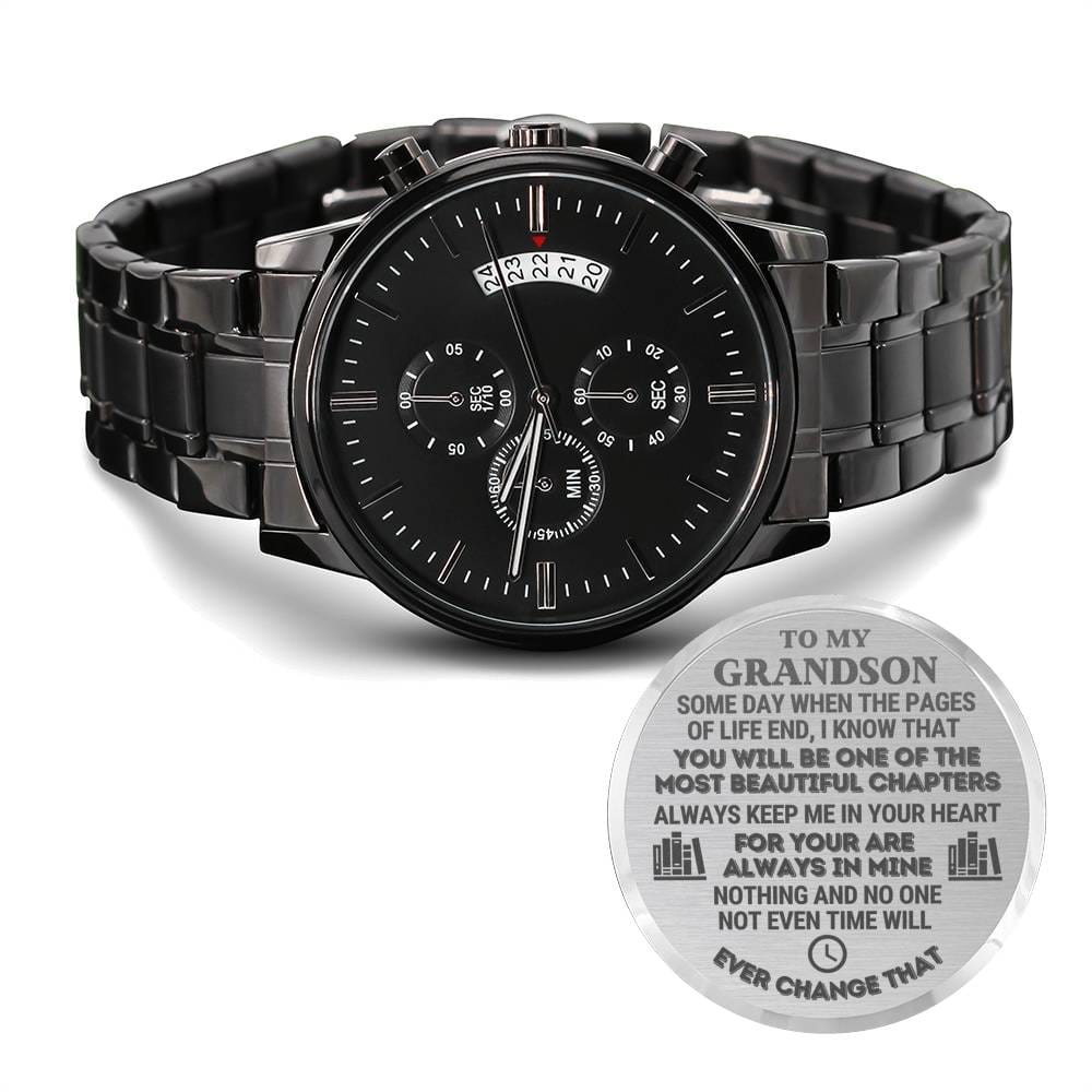 To My Grandson - "Most Beautiful Chapters" Engraved Mens Luxury Chronograph Watch