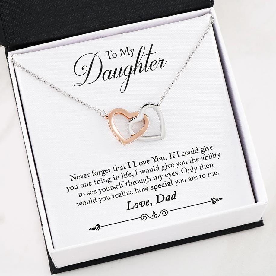 Dad To Daughter - "Never Forget" Interlocking Hearts 3D Necklace