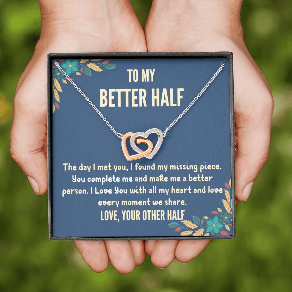 To My Better Half - "You Complete Me" Interlocking Hearts 3D Necklace
