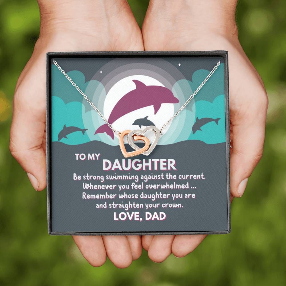 Dad To Daughter - "Remember Whose Daughter" Interlocking Hearts 3D Necklace