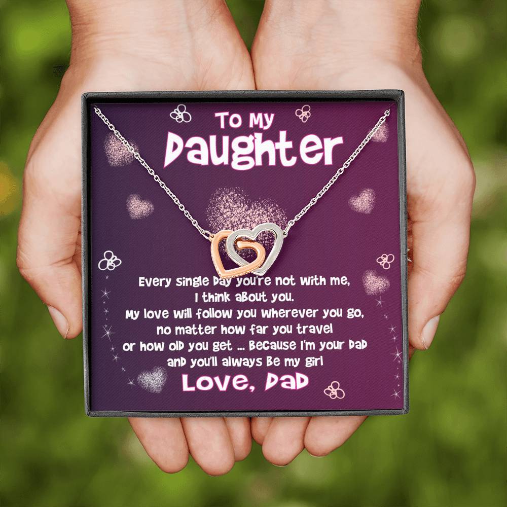Dad To Daughter - "Always Be My Girl" Interlocking Hearts 3D Necklace