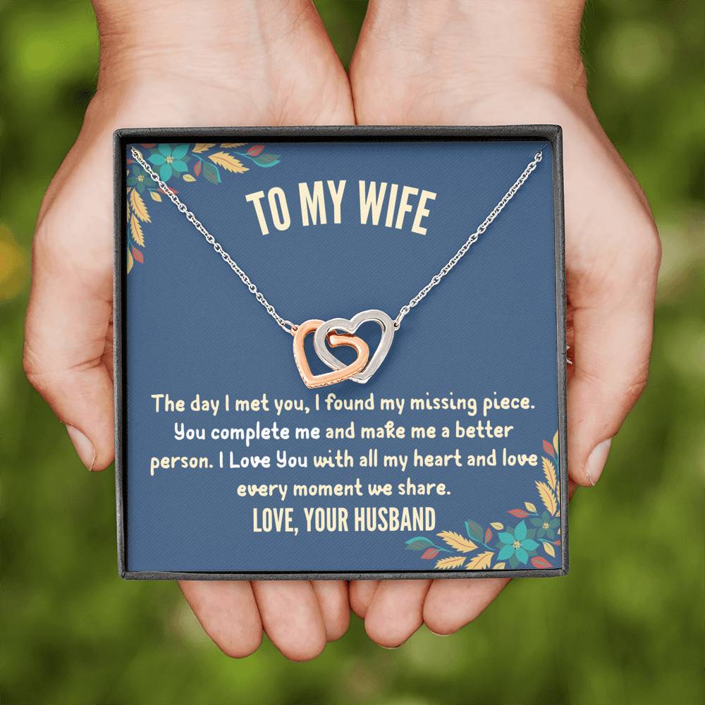 Husband To Wife - "You Complete Me" Interlocking Hearts 3D Necklace