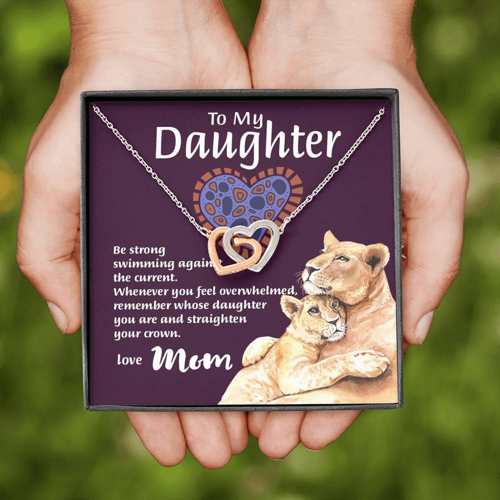 Mom To Daughter - "Remember Whose Daughter" Interlocking Hearts 3D Necklace