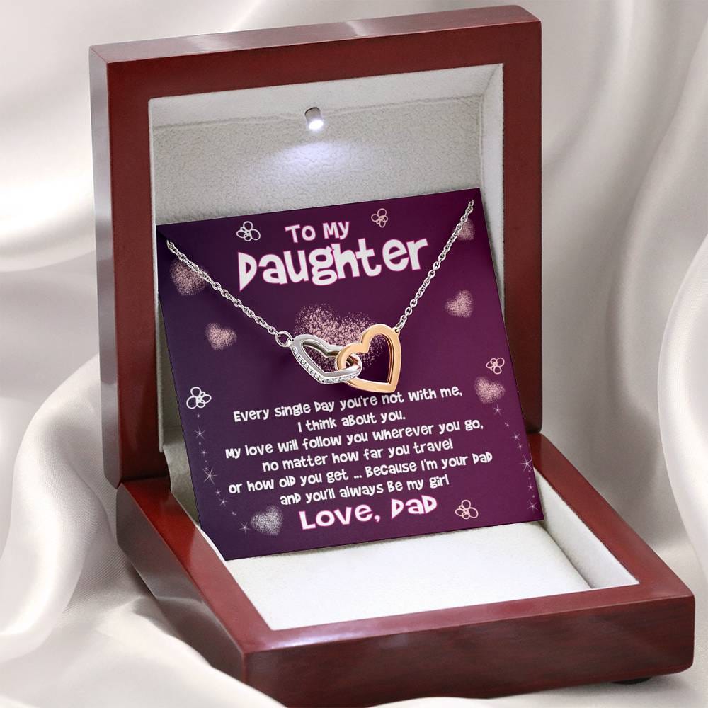 Dad To Daughter - "Always Be My Girl" Interlocking Hearts 3D Necklace