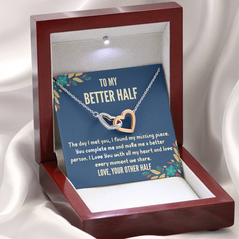 To My Better Half - "You Complete Me" Interlocking Hearts 3D Necklace