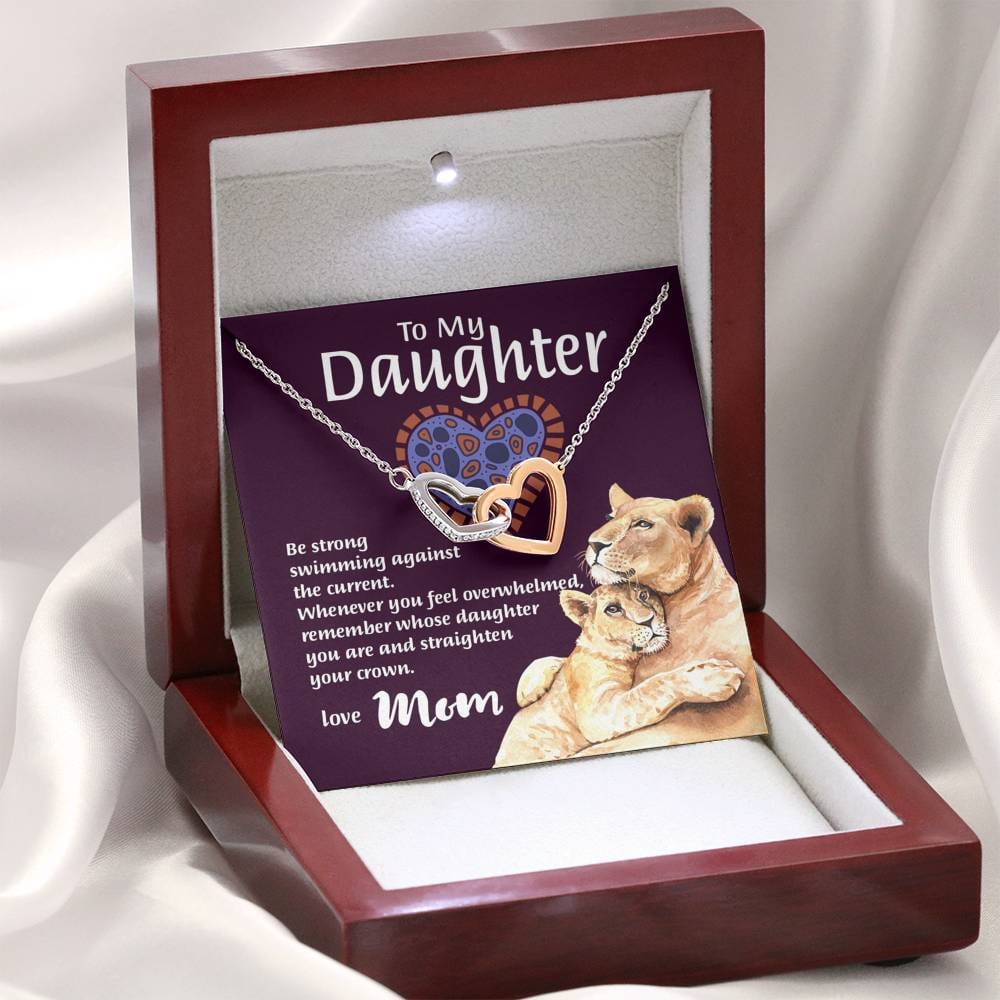 Mom To Daughter - "Remember Whose Daughter" Interlocking Hearts 3D Necklace