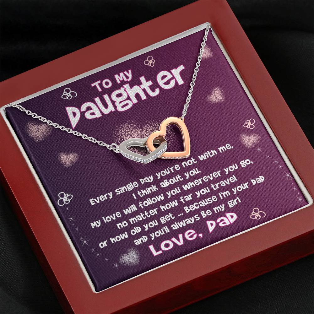 Dad To Daughter - "Always Be My Girl" Interlocking Hearts 3D Necklace
