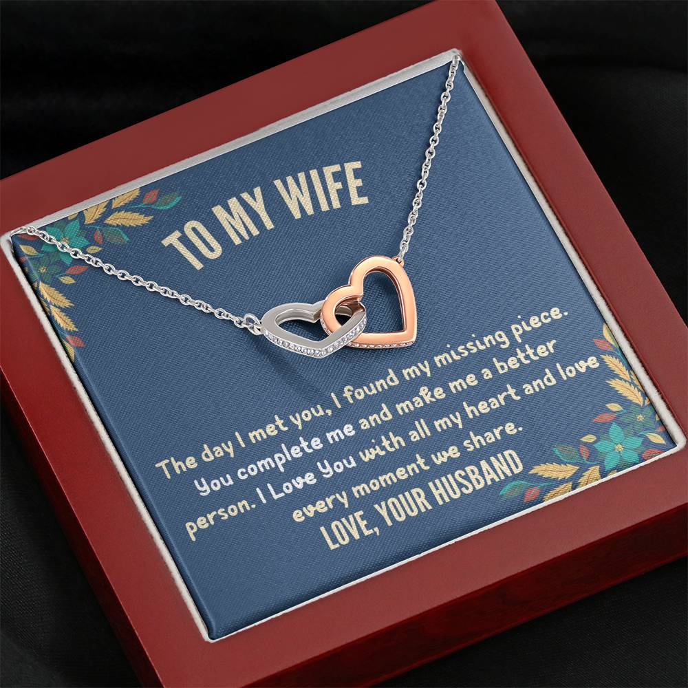 Husband To Wife - "You Complete Me" Interlocking Hearts 3D Necklace