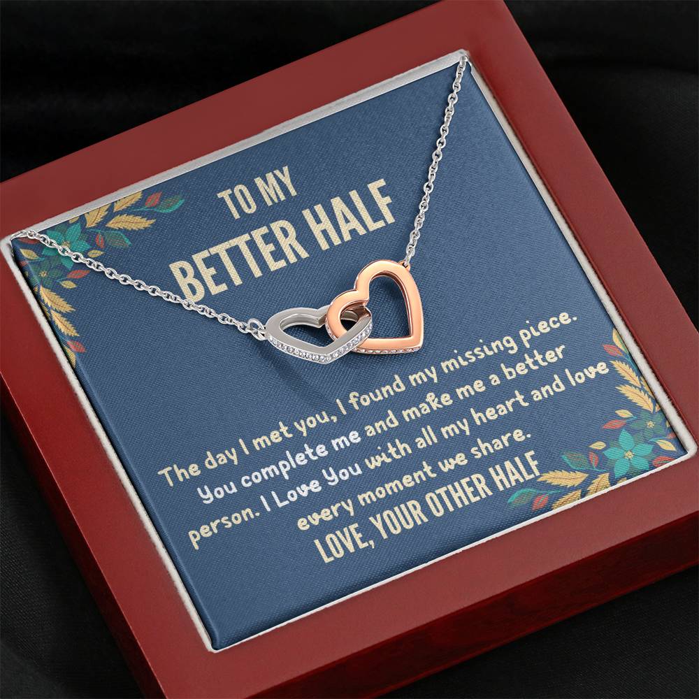 To My Better Half - "You Complete Me" Interlocking Hearts 3D Necklace