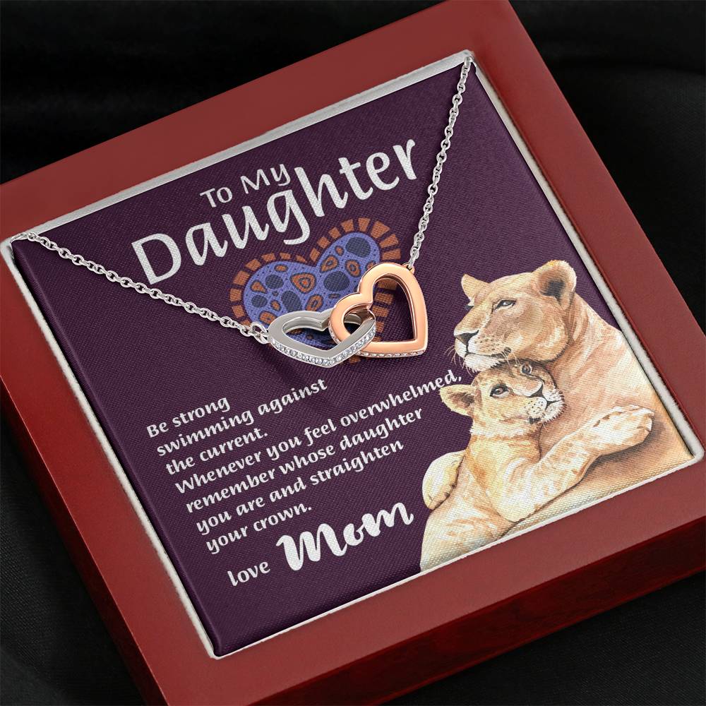 Mom To Daughter - "Remember Whose Daughter" Interlocking Hearts 3D Necklace