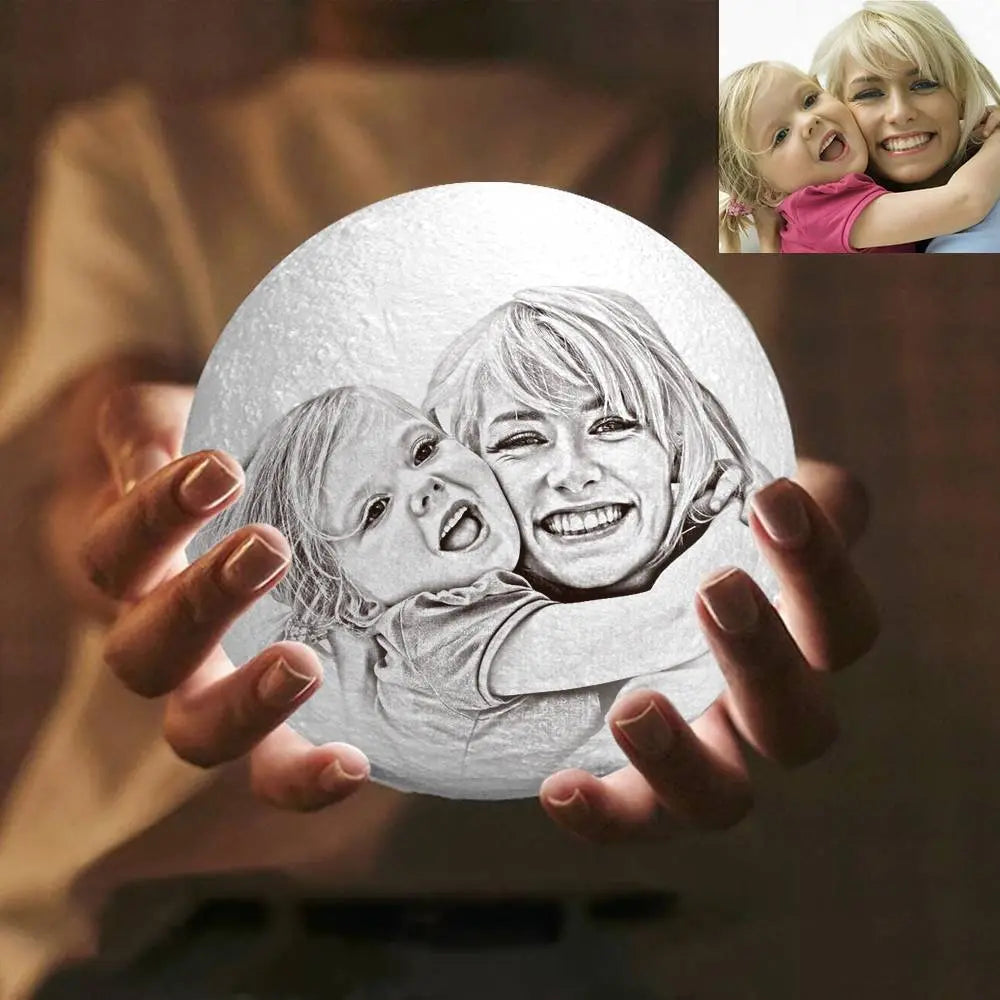 Custom 3D Printed Lunar Lamp with Family Photo - Perfect Christmas Gift for Family