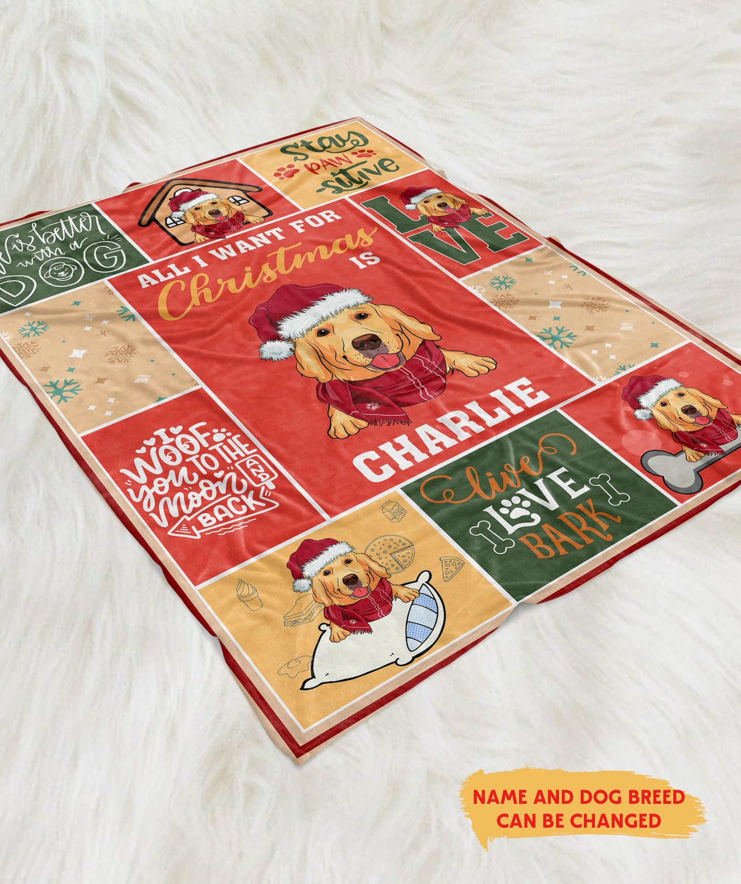 Personalized pet photo fleece blanket with Charlie's image, perfect Christmas gift for pet lovers, soft and cozy.