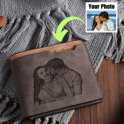 Custom Engraved Photo & Name Monogram Premium Wallet - Gifts For Men