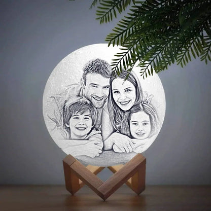 Custom 3D Printed Photo Lunar Light Moon Lamp, personalized with family photo, perfect Christmas gift