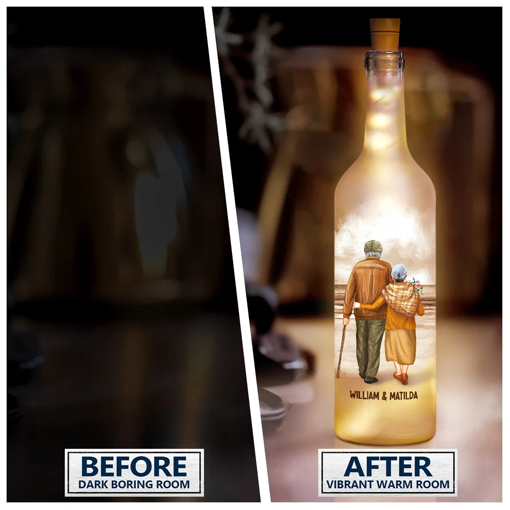Couple To My Wife Personalized Bottle Light before and after glow, frosted glass with warm LED lights, home decor