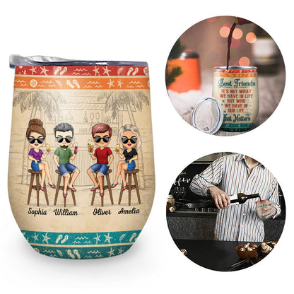 Custom wine tumbler with friends and quote: "Drunk Stories Forever". Best friend gift for vacations.