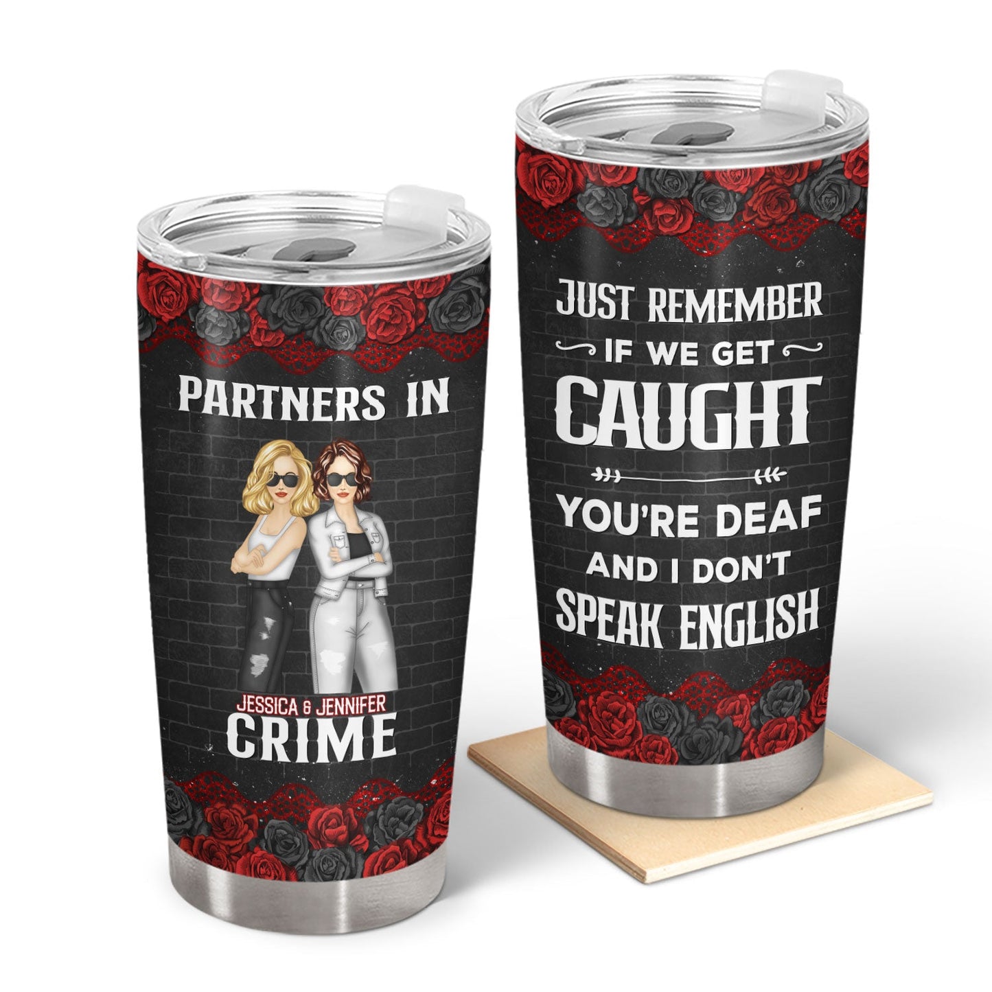 Personalized Partners in Crime Tumbler with Lid - Custom Coffee Mug
