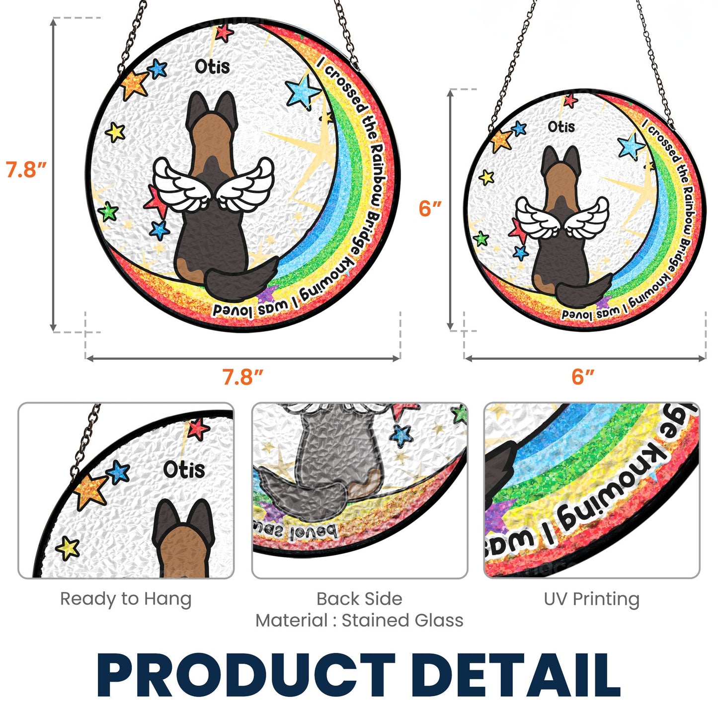 Dog memorial suncatcher, I Crossed The Rainbow Bridge, stained glass window hanging, pet loss gift, rainbow bridge