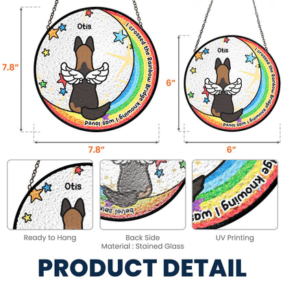 Dog memorial suncatcher, I Crossed The Rainbow Bridge, stained glass window hanging, pet loss gift, rainbow bridge