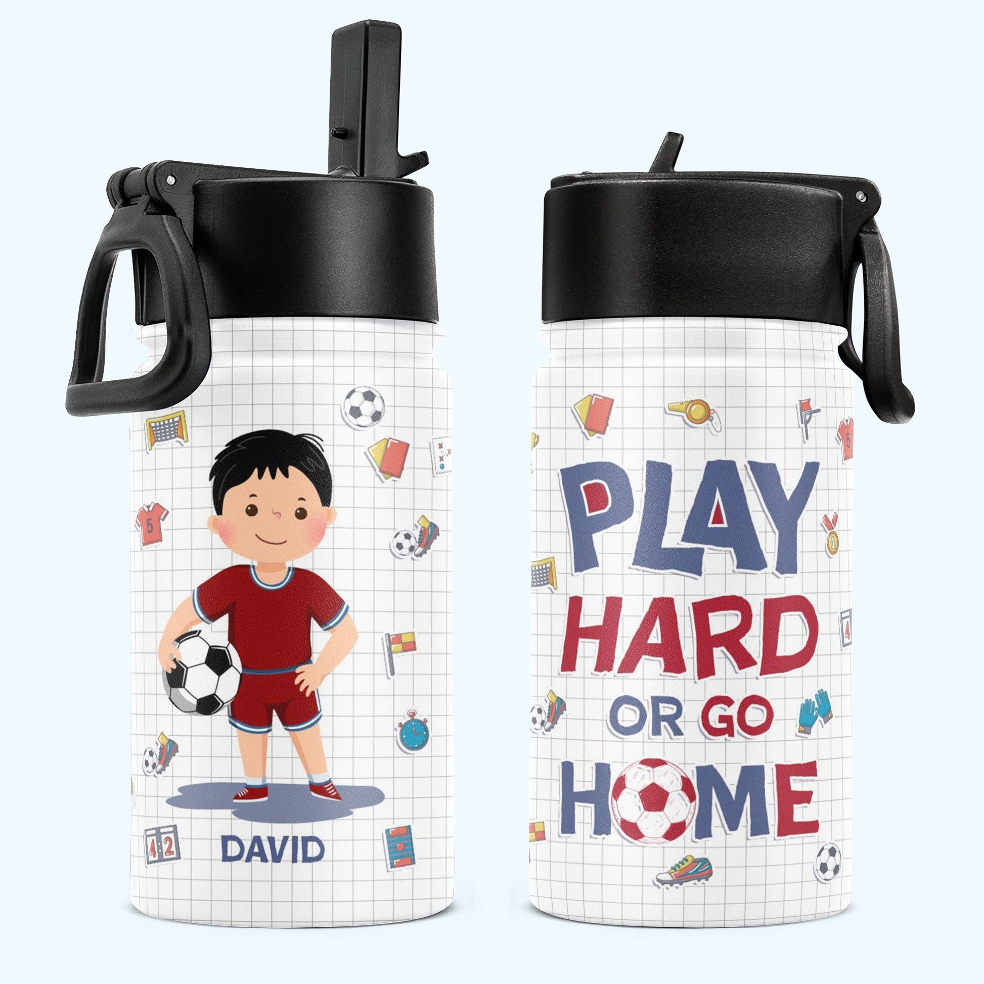 Personalized Kids' Water Bottle with Straw Lid - Play Hard or Go Home