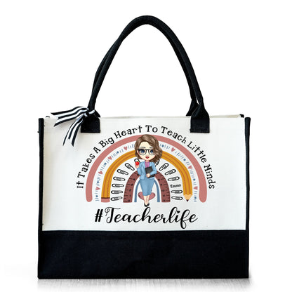 Personalized Teacher Tote Bag - 'It Takes A Big Heart' design, Back to School gift, cotton canvas tote