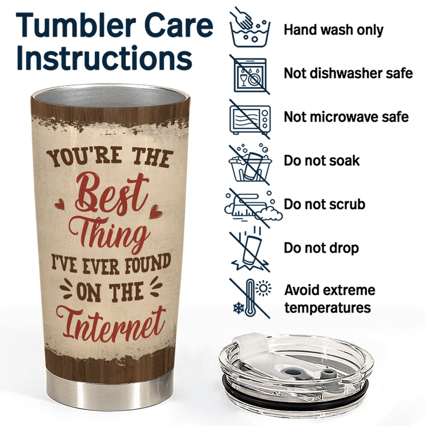 Personalized Tumbler for Couples - You're the Best Thing text, stainless steel, hand wash only.