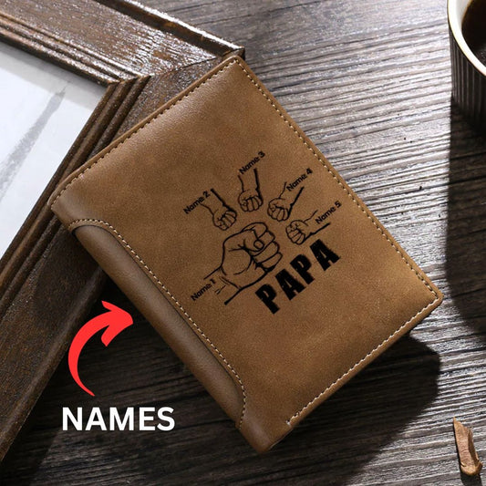 Custom Engraved Papa Leather Wallet - Gifts For Men