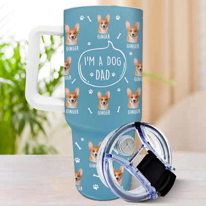 Custom dog tumbler with "I'm A Dog Person" design, blue and dog pattern, perfect gift for dog lovers.