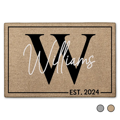 Personalized Monogram Family Name Doormat with Williams and EST. 2024, custom family welcome mat