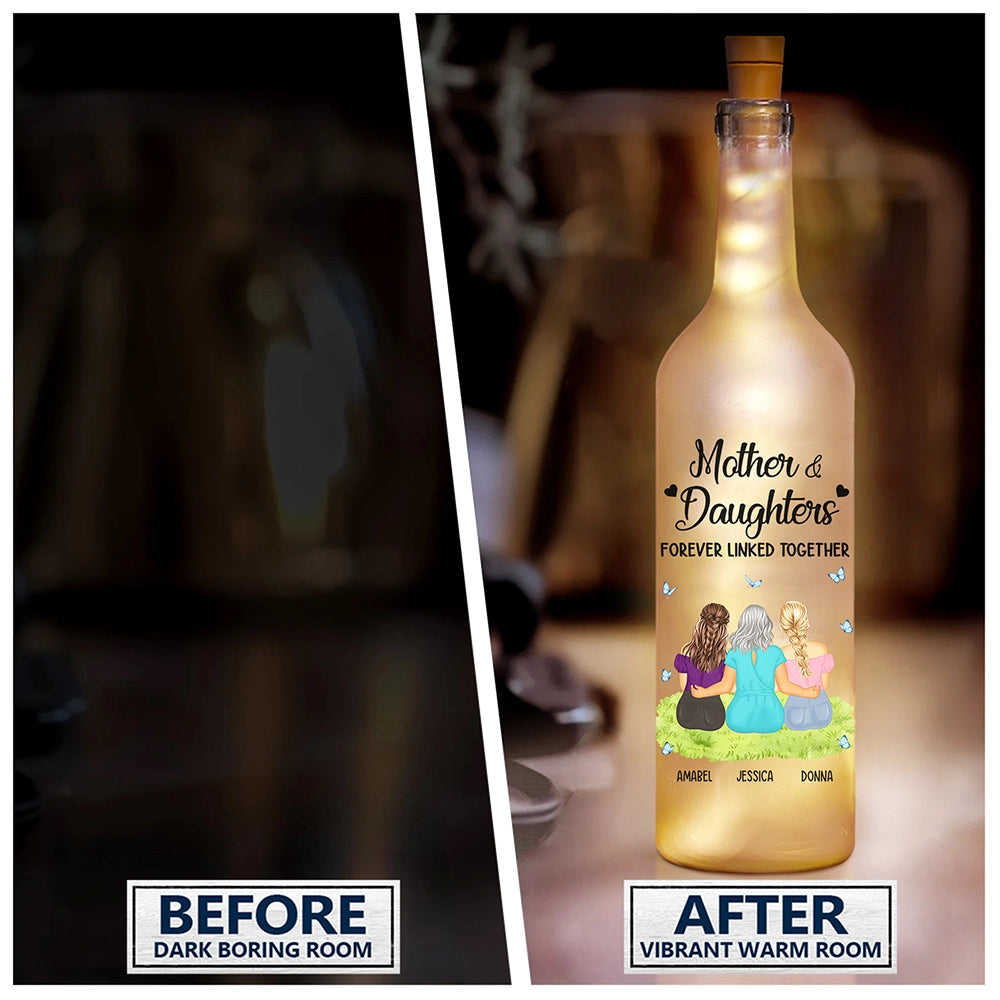 Before & After: Illuminated 'Mother & Daughter' Bottle Light, frosted glass, LED lights, a unique gift
