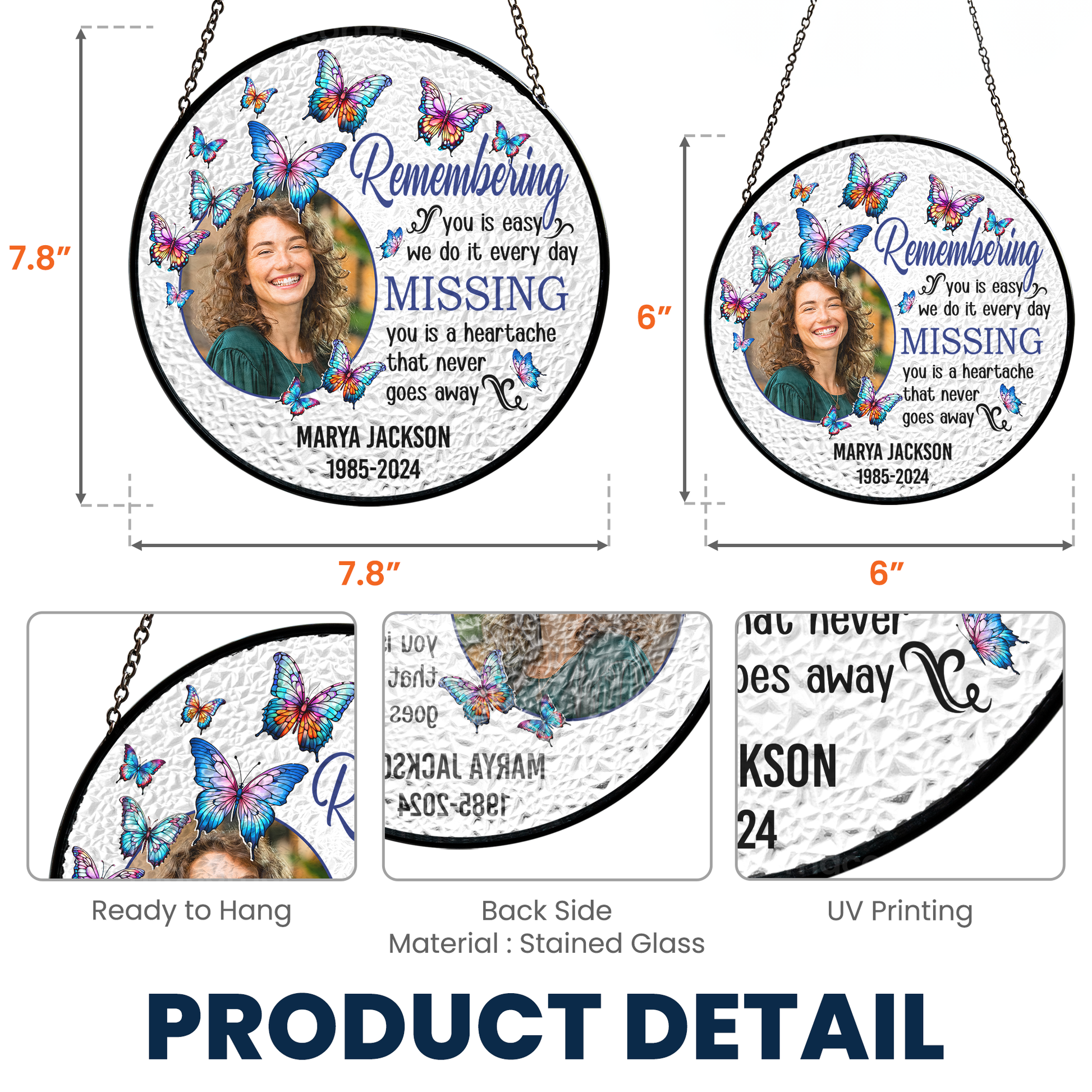 Personalized Remembering You photo stained glass suncatcher, memorial gift, photo and butterflies, remembrance gift, memorial