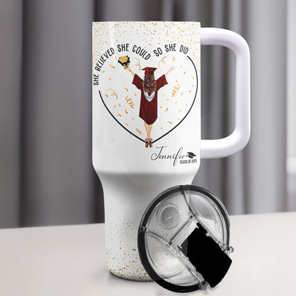 Personalized 40oz Tumbler with 'She Believed She Could So She Did' quote, Graduation gift idea