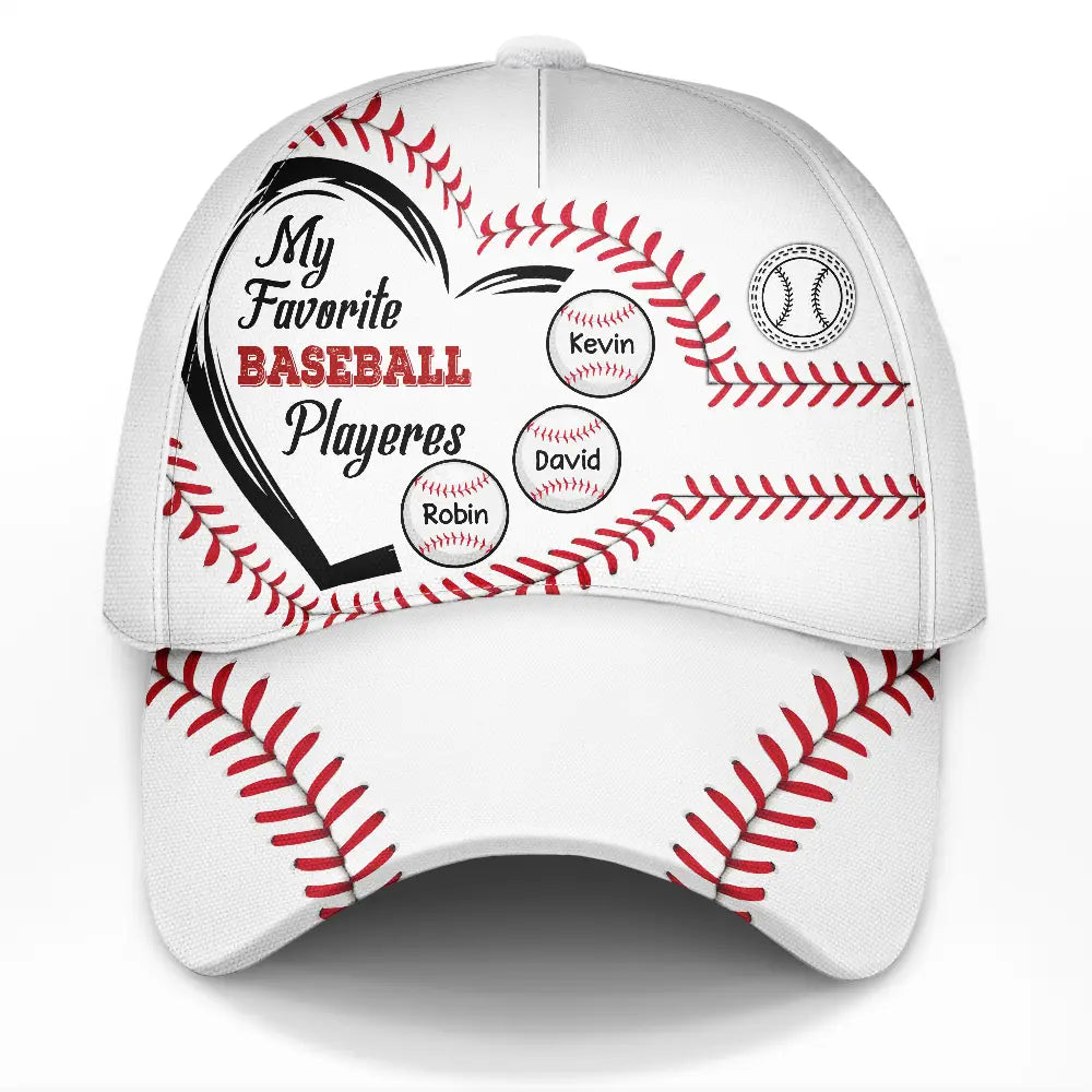Personalized Classic Cap featuring 'My Favorite Baseball Players' design, polyester and cotton fabric, adjustable fit.
