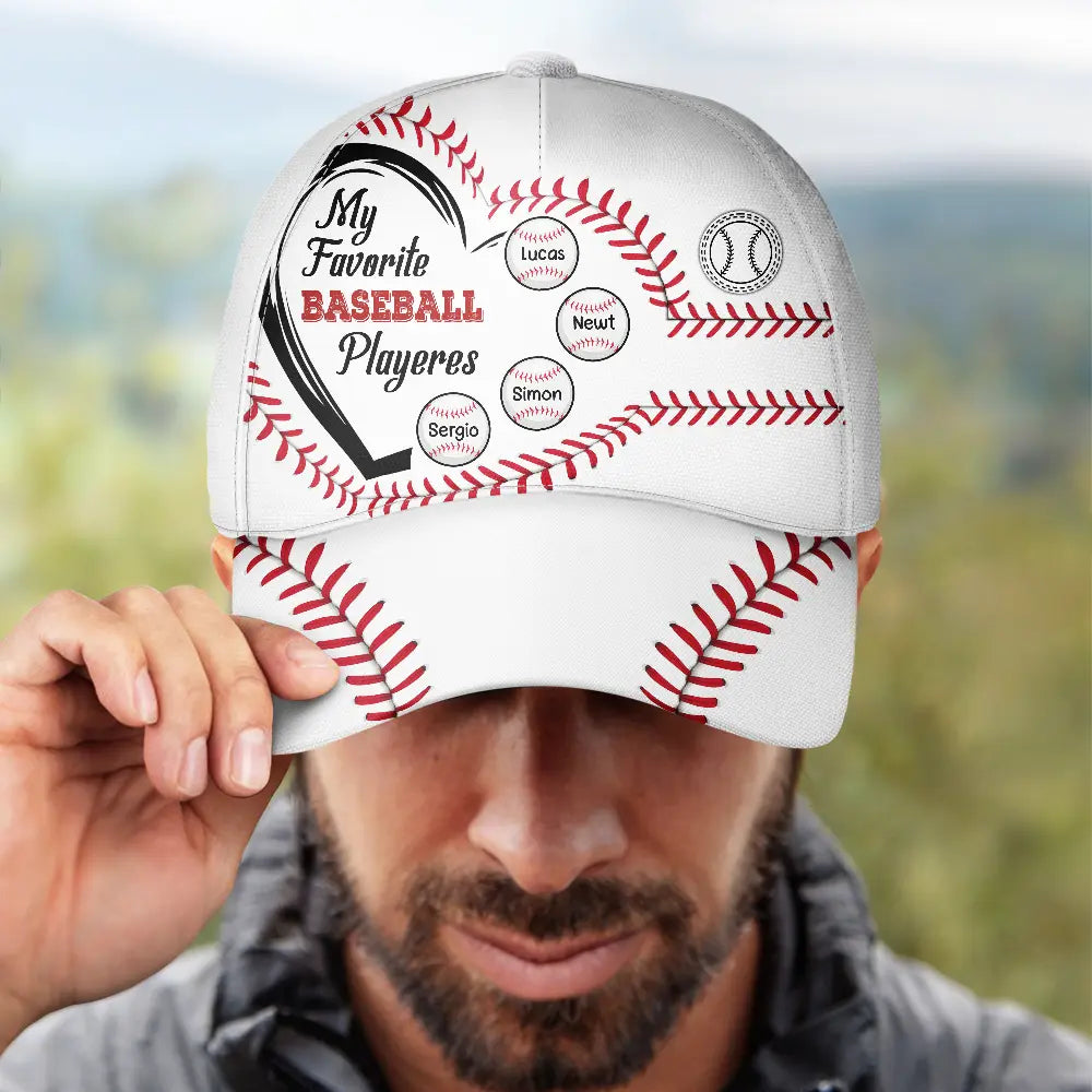 Personalized baseball cap, "My Favorite Baseball Players" design, adjustable.