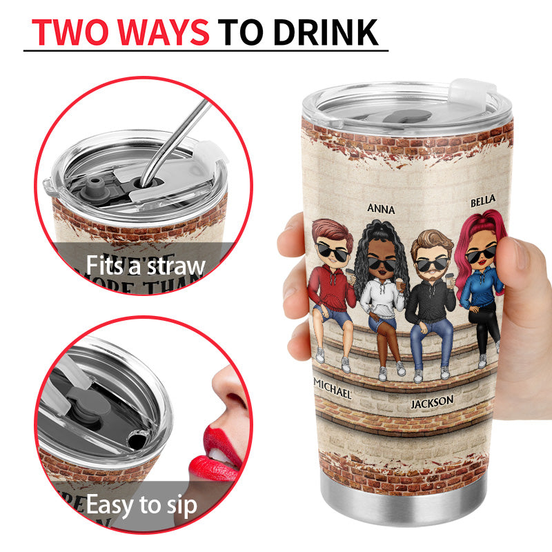 Personalized best friend tumbler, featuring cartoon figures, double-walled stainless steel with two ways to drink