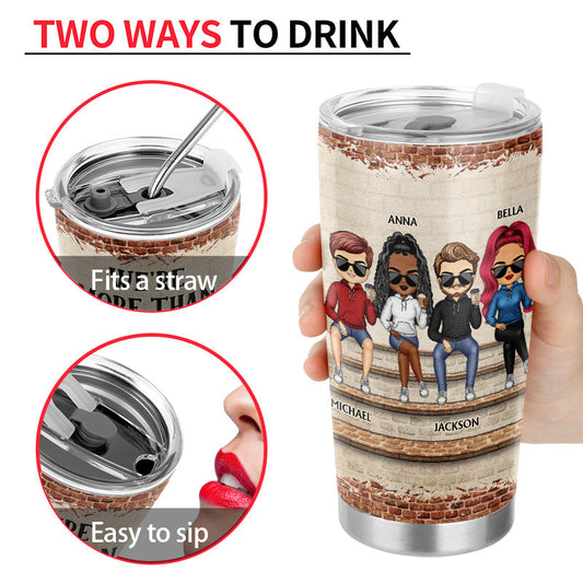 Personalized best friend tumbler, featuring cartoon figures, double-walled stainless steel with two ways to drink