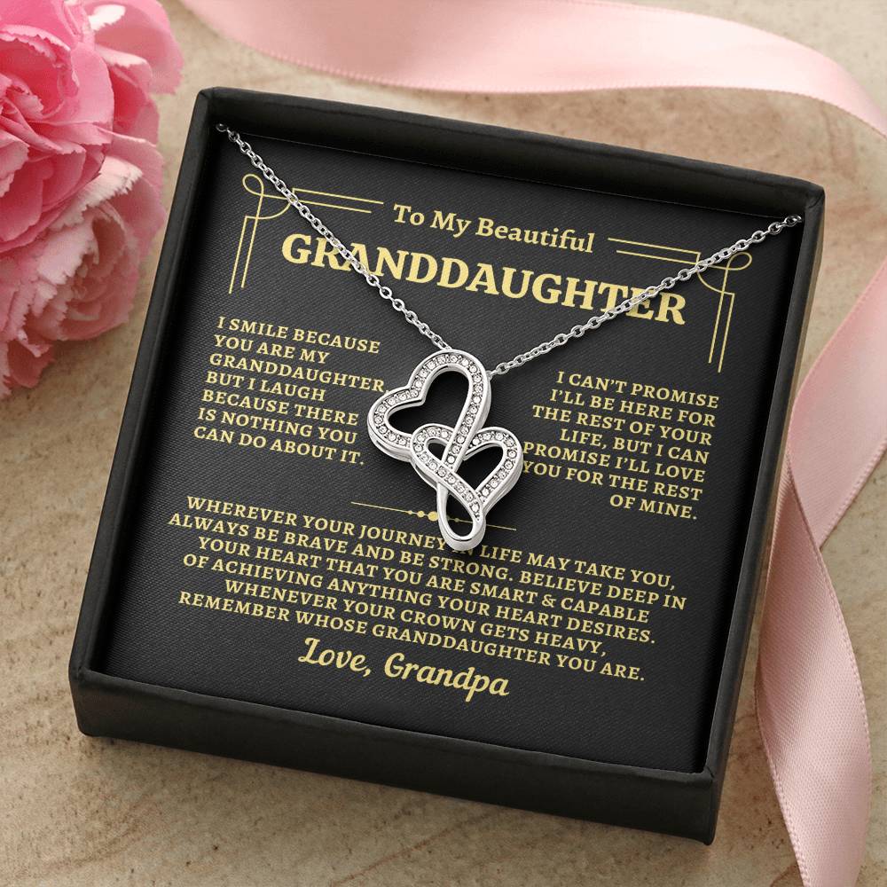To Granddaughter from Grandpa - "Remember" Heart-To-Heart Necklace - GP2GD1