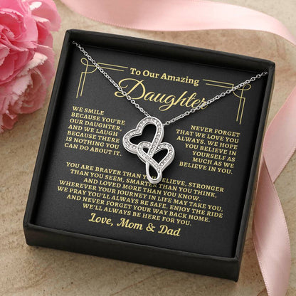 To Daughter from Mom & Dad - "Way back Home" Heart-To-Heart Necklace - MD2D1