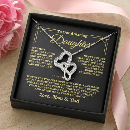 To Daughter from Mom & Dad - "Biggest Fans" Heart-To-Heart Necklace - MD2D2