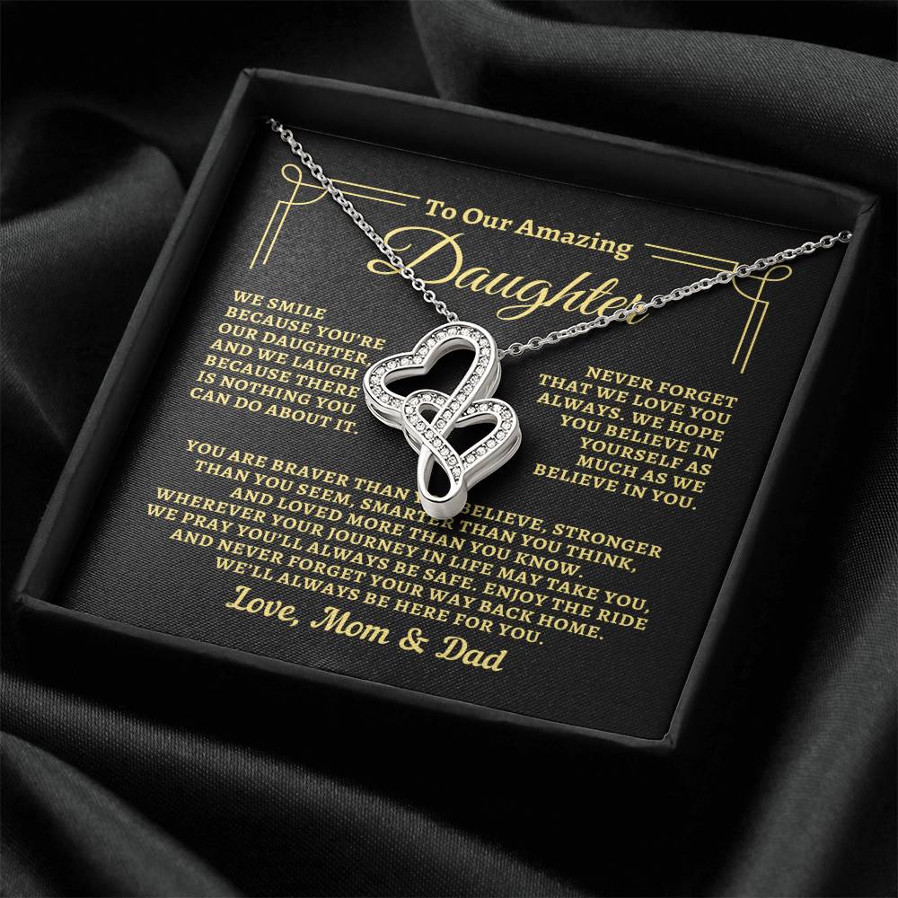 To Daughter from Mom & Dad - "Way back Home" Heart-To-Heart Necklace - MD2D1