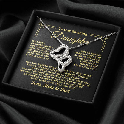 To Daughter from Mom & Dad - "Way back Home" Heart-To-Heart Necklace - MD2D1