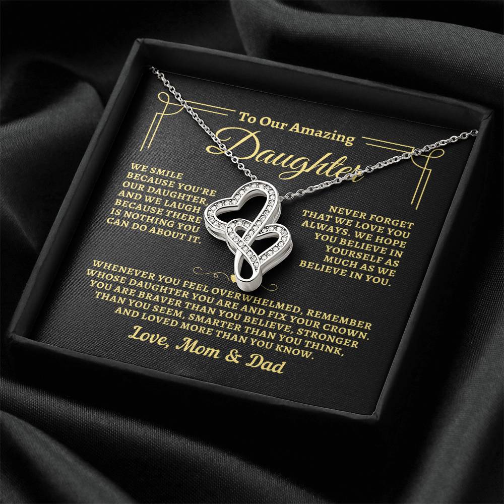 To Daughter from Mom & Dad - "Biggest Fans" Heart-To-Heart Necklace - MD2D2